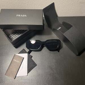 Prada PR 17WS Black Symbole Rectangle Sunglasses